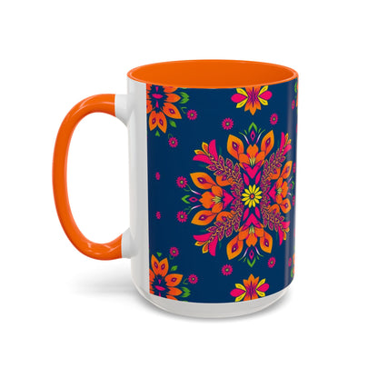 Accent Coffee Mug, Gemini, Zodiac v2, Flower Pattern, (11, 15oz)