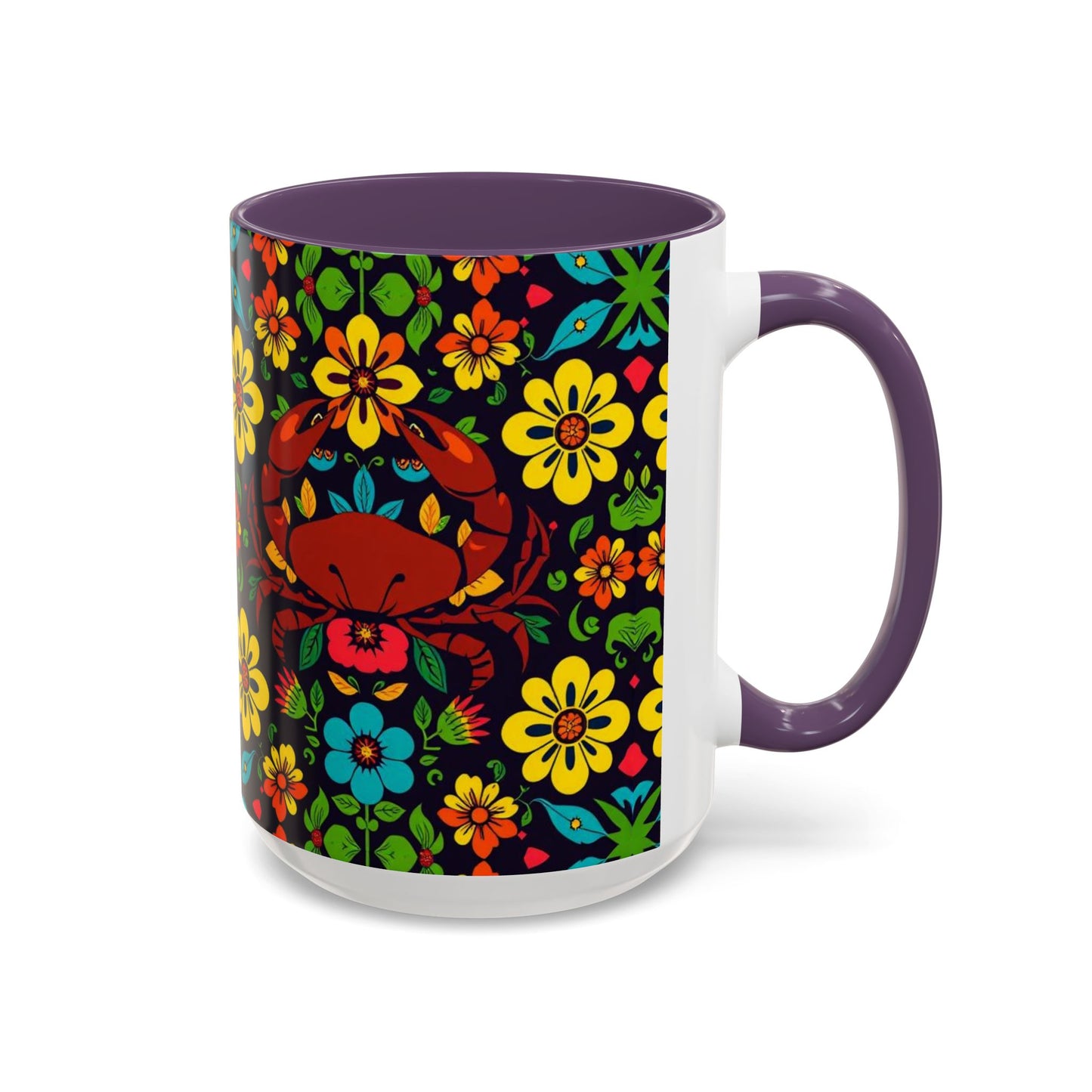 Accent Coffee Mug, Cancer, Zodiac v2, Flower Pattern, (11, 15oz)