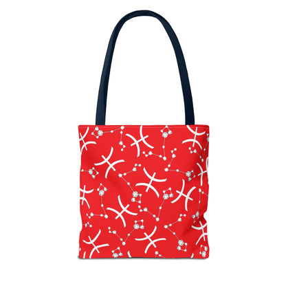 Tote Bag, Pisces Zodiac Sign, AOP, (Red, White)