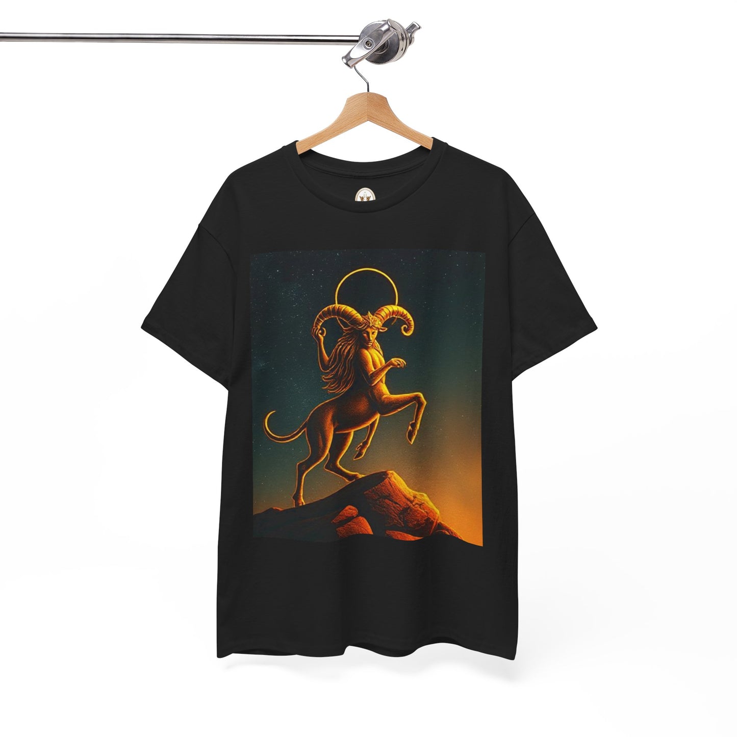 Unisex Heavy Cotton T-Shirt, Mountain Top 1v, Aries Zodiac Design