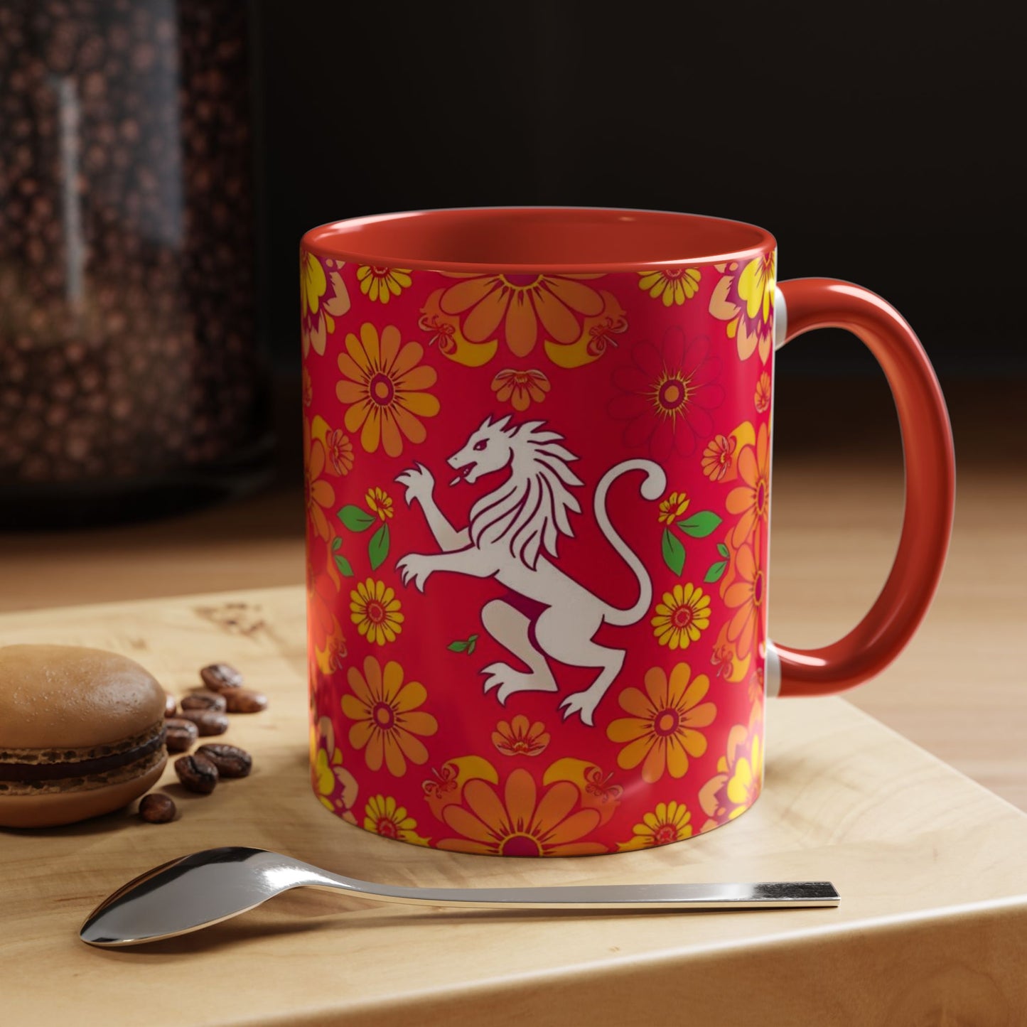 Accent Coffee Mug, Leo, Zodiac v4, Flower Pattern, (11, 15oz)