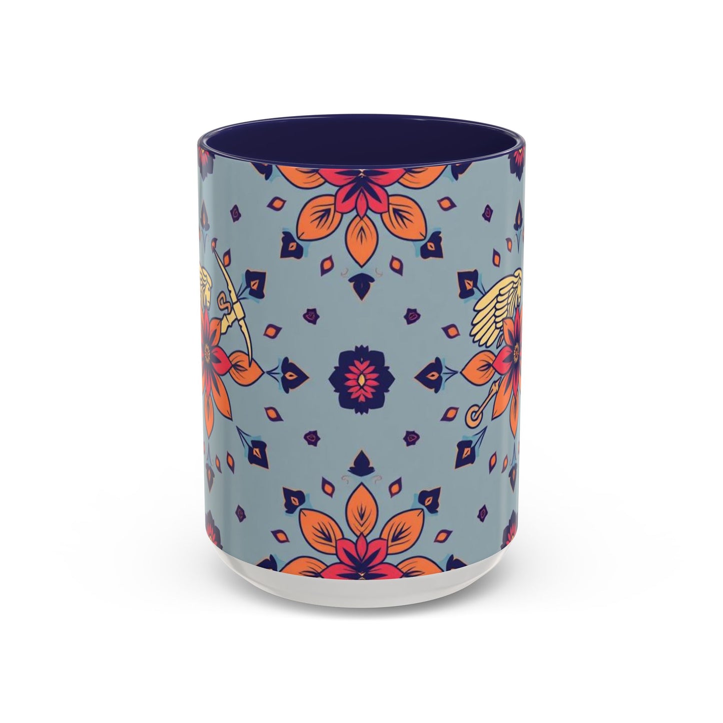 Accent Coffee Mug, Sagittarius, Zodiac v3. Flower Pattern, (11, 15oz)