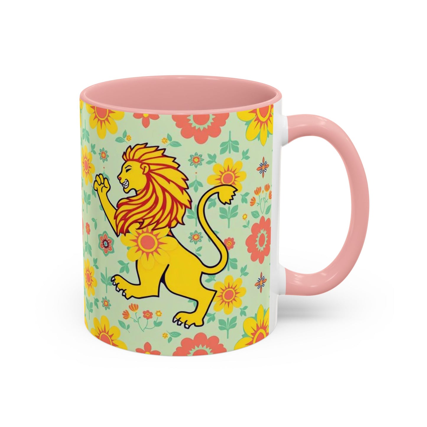 Accent Coffee Mug, Leo, Zodiac v2, Flower Pattern, (11, 15oz)