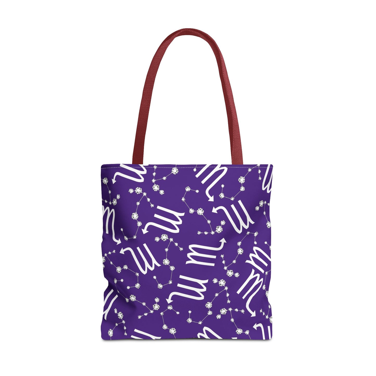 Tote Bag, Scorpio Zodiac Sign, AOP, (Purple, White)
