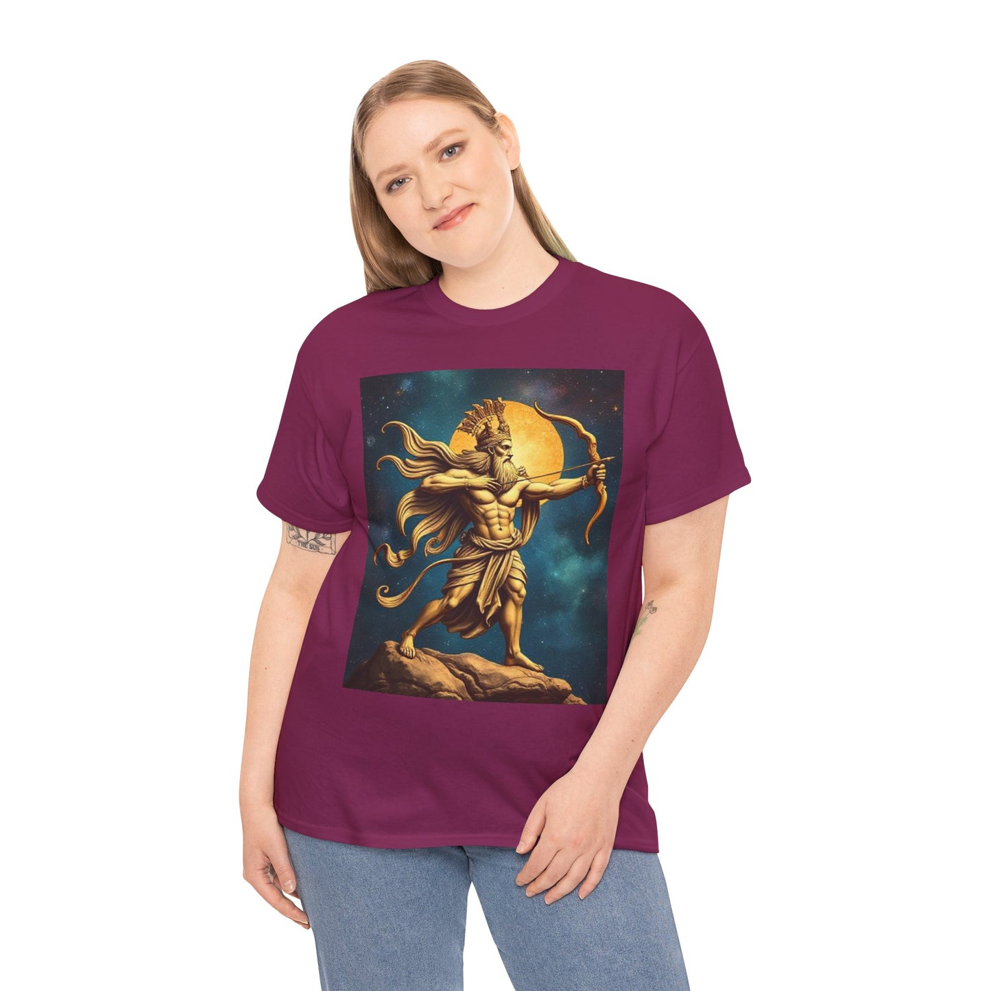 Unisex Heavy Cotton T-Shirt, Midnight Arrow v1, Sagittarius Zodiac Design