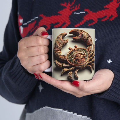 Ceramic Mug, (11oz, 15oz), Ceramic Coffee Mug, Artificial Crab, Cancer Zodiac Design