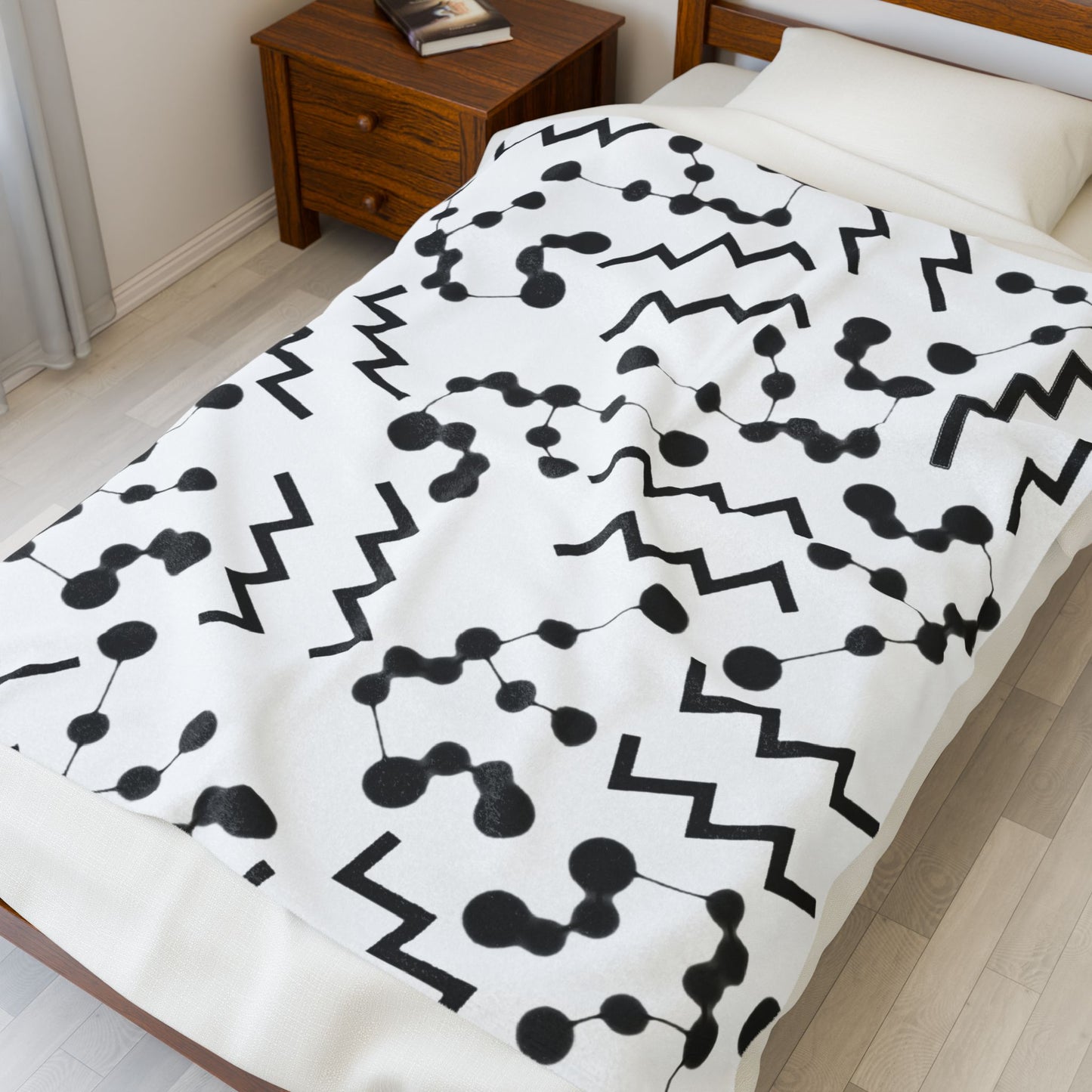 Velveteen Plush Blanket, Aquarius Zodiac Sign, Constellation & Symbol, White, 100% polyester