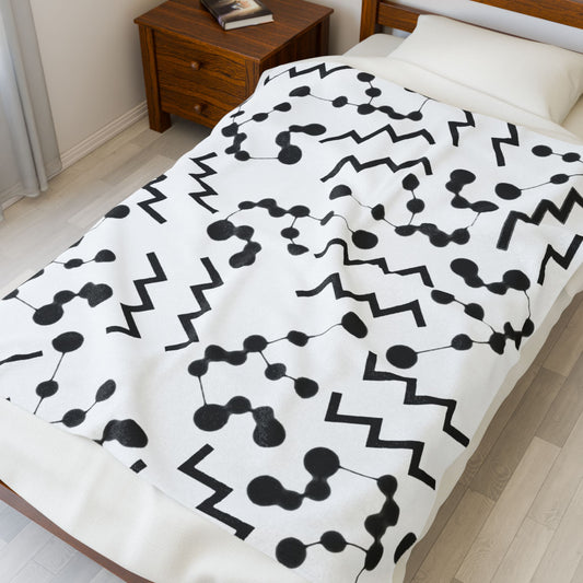 Velveteen Plush Blanket, Aquarius Zodiac Sign, Constellation & Symbol, White, 100% polyester