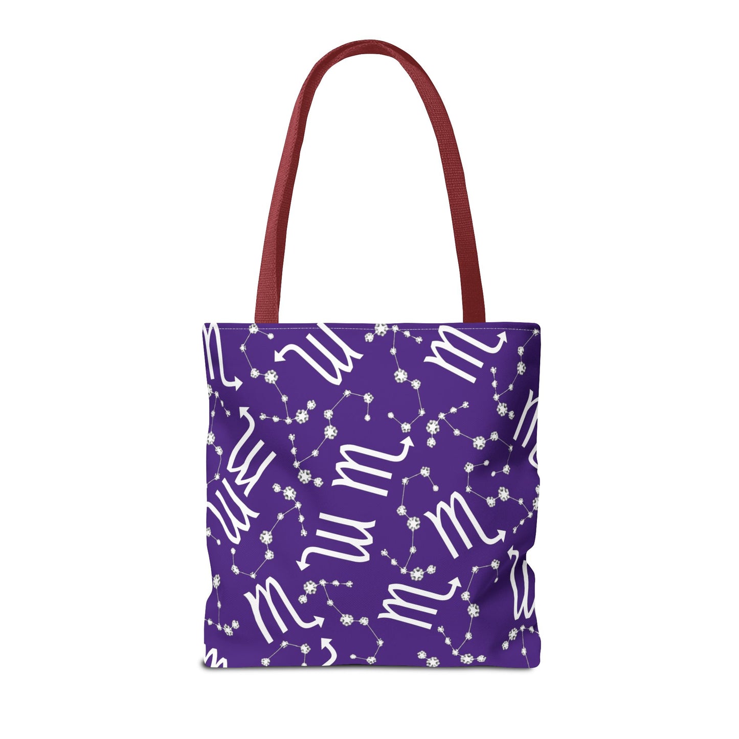 Tote Bag, Scorpio Zodiac Sign, AOP, (Purple, White)