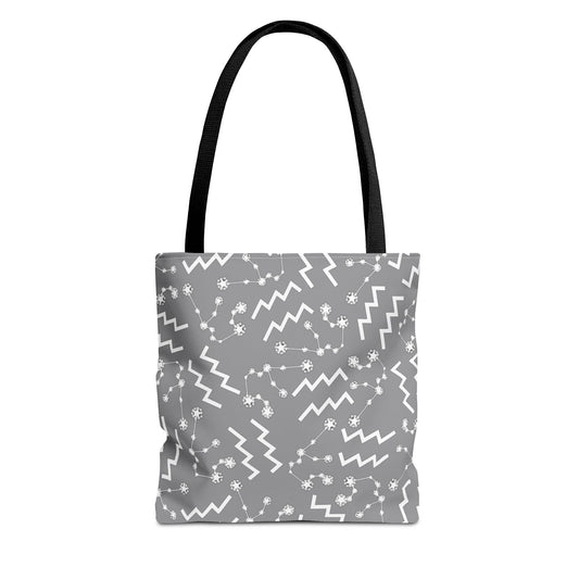 Tote Bag, Aquarius Zodiac Sign, AOP, (Grey, White)