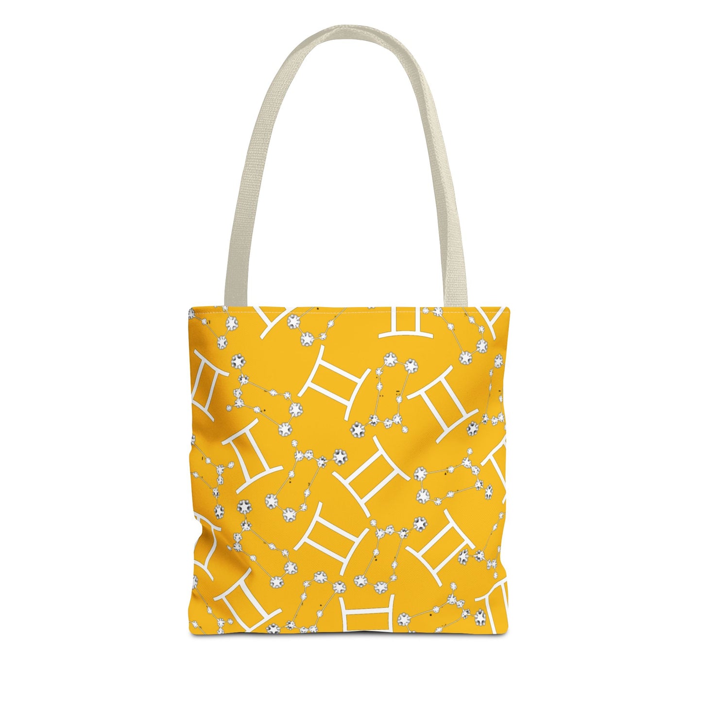 Tote Bag, Gemini Zodiac Sign, AOP, (Yellow, White Print)