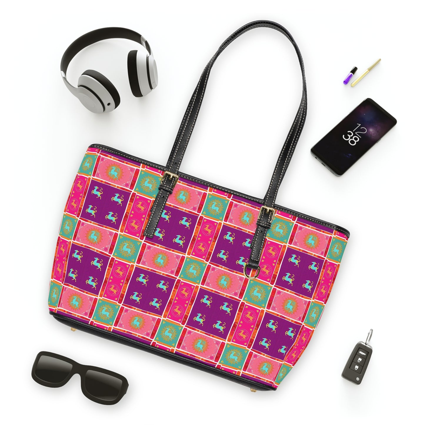 Leather Shoulder Bag, Capricorn, Zodiac, Shapes Pattern