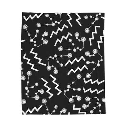 Velveteen Plush Blanket, Aquarius Zodiac Sign, Constellation & Symbol, Black, 100% polyester