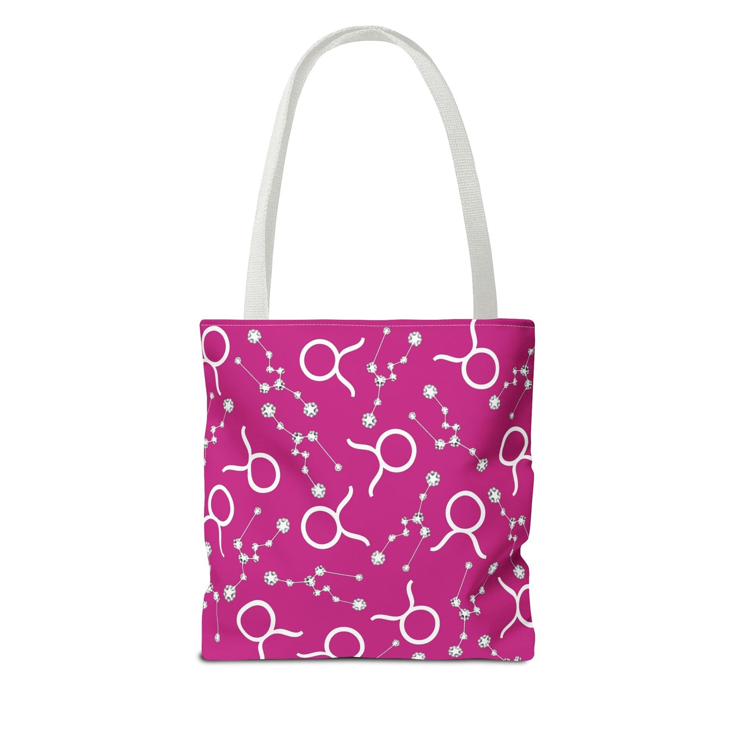 Tote Bag, Taurus Zodiac Sign, AOP, (Pink, White)