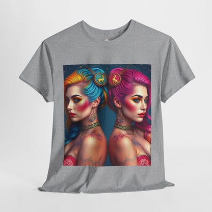 Unisex Heavy Cotton T-Shirt, Gemini, Zodiac v2, Sexy Art