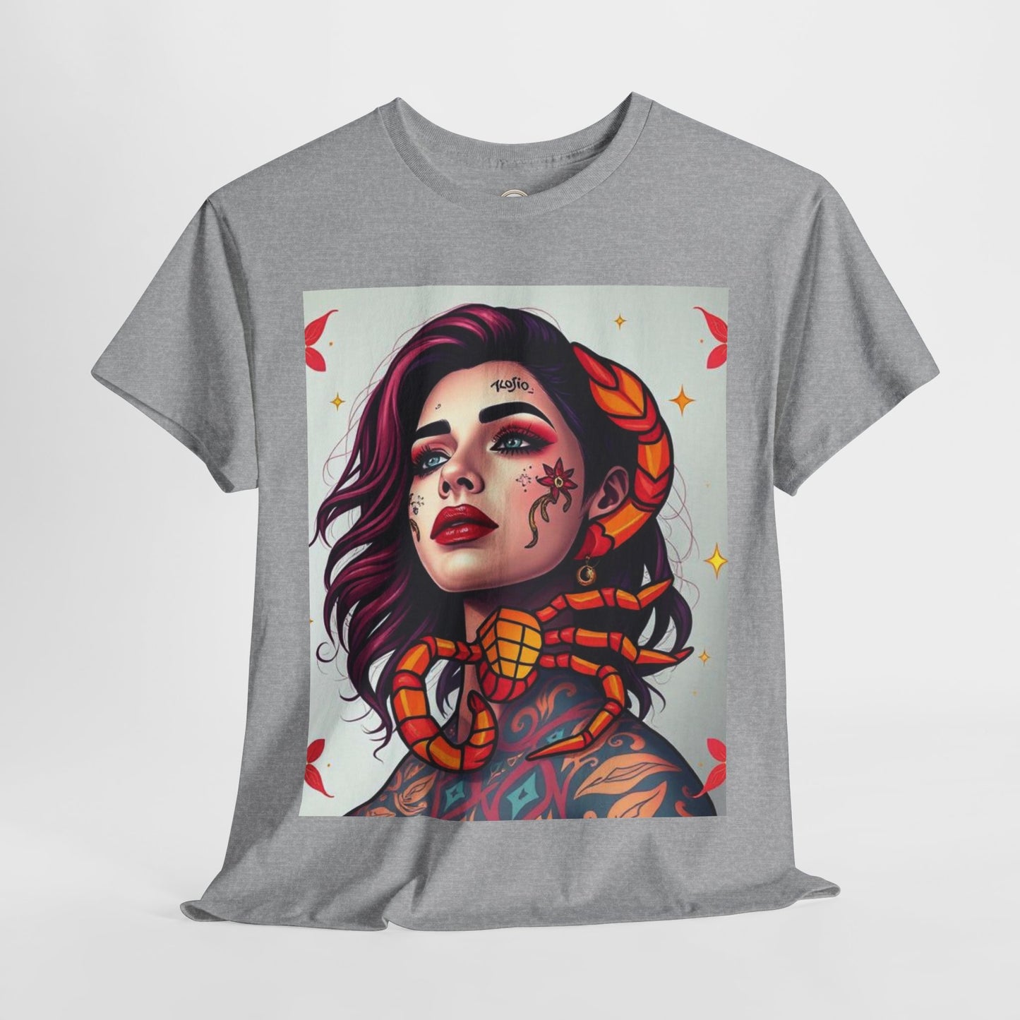 Unisex Heavy Cotton T-Shirt, Scorpio, Zodiac v3, Sexy Art