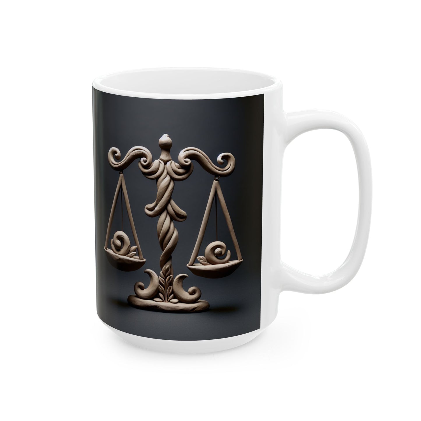 Ceramic Mug, (11oz, 15oz), Ceramic Coffee Mug, Swirly Scale, Libra Zodiac Design
