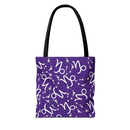 Tote Bag, Capricorn Zodiac Sign, AOP, (Purple, White)
