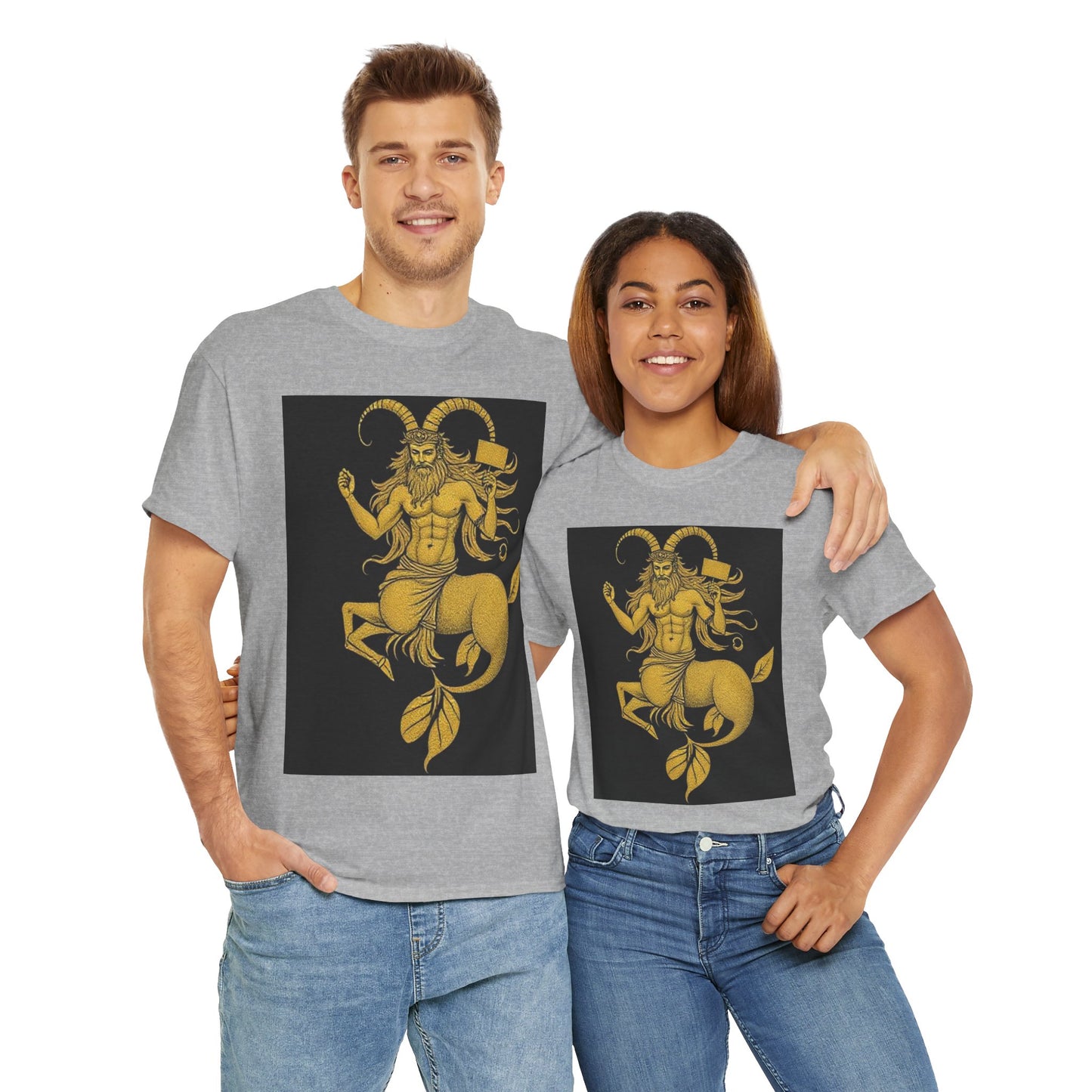 Unisex Heavy Cotton T-Shirt, Capricorn God, Zodiac Design