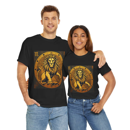 Unisex Heavy Cotton T-Shirt, Gold Lion, Leo Zodiac Design