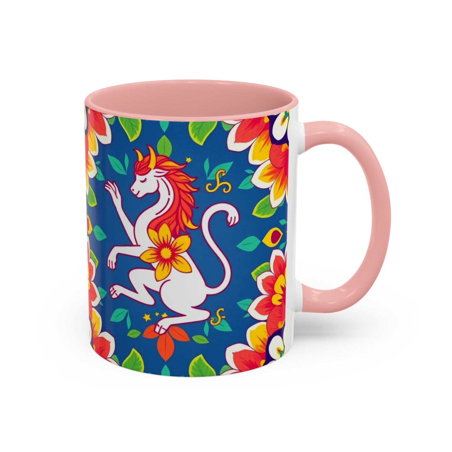 Accent Coffee Mug, Virgo, Zodiac v3. Flower Pattern, (11, 15oz)