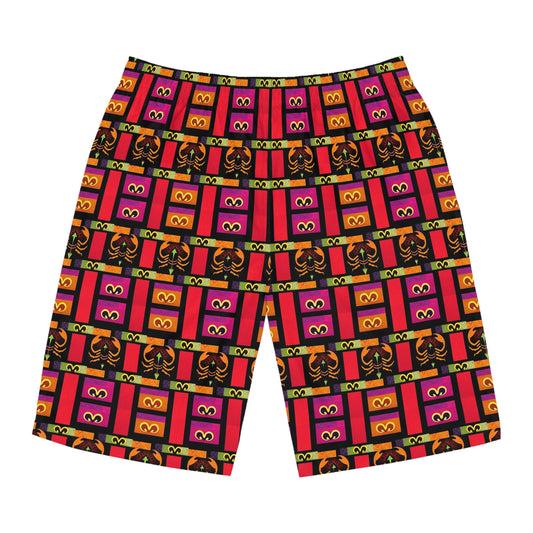 Men's Board Shorts, (AOP), Scorpio, Zodiac v2, Shape Pattern