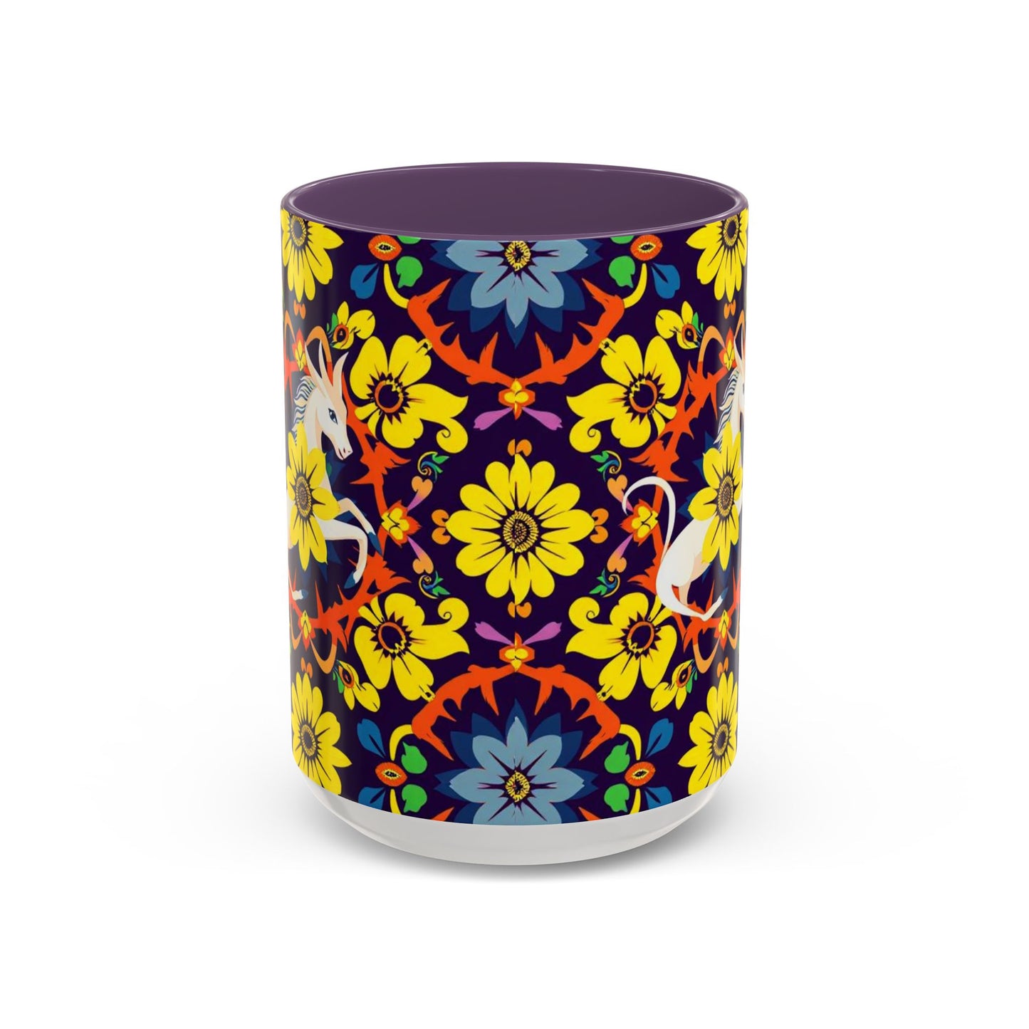 Accent Coffee Mug, Aquarius, Zodiac v1, Flower Pattern, (11, 15oz)