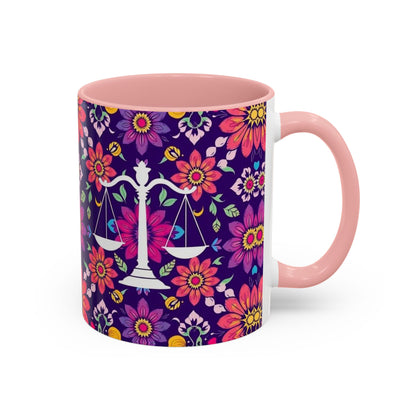Accent Coffee Mug, Libra, Zodiac v3, Flower Pattern, (11, 15oz)