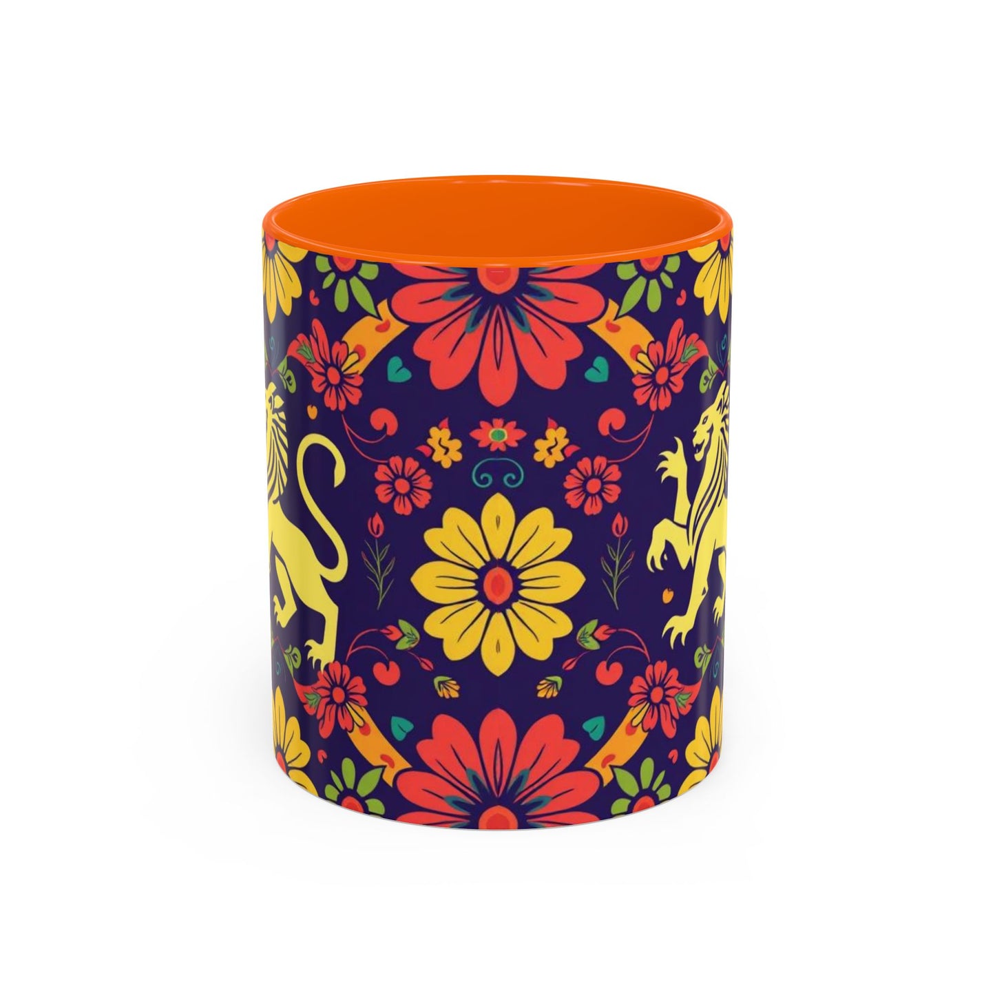 Accent Coffee Mug, Leo, Zodiac v3, Flower Pattern, (11, 15oz)