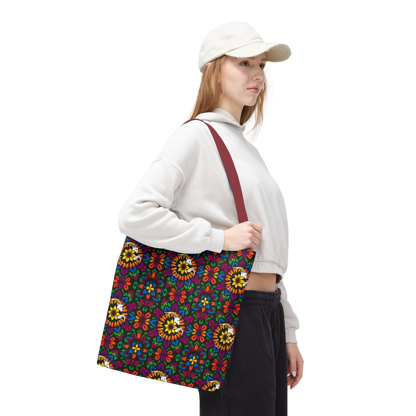 Tote Bag, (AOP), Capricorn, Zodiac v3, Flower Pattern