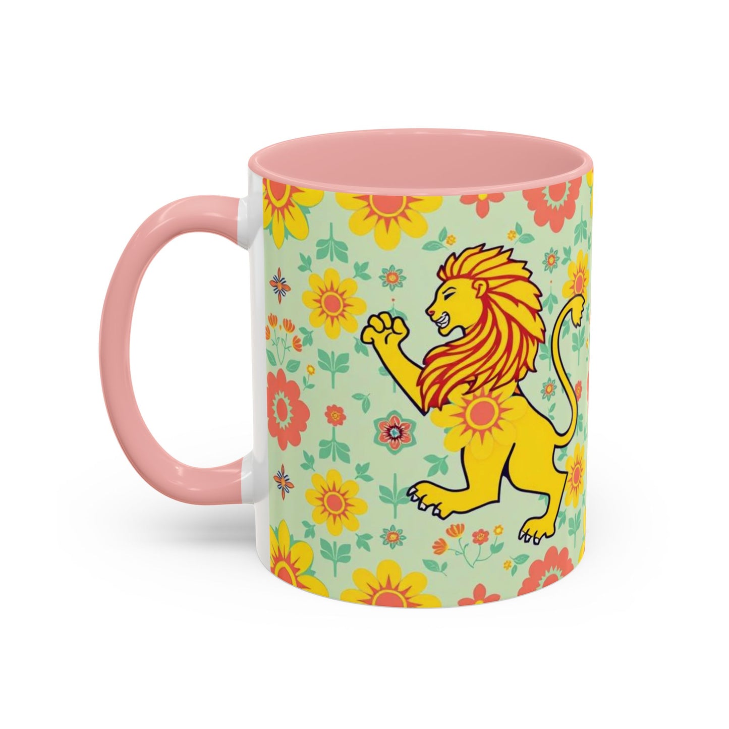 Accent Coffee Mug, Leo, Zodiac v2, Flower Pattern, (11, 15oz)