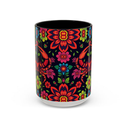 Accent Coffee Mug, Cancer, Zodiac v4, Flower Pattern, (11, 15oz)