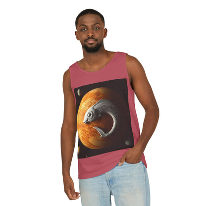 Unisex Garment-Dyed, Tank Top, Pisces Design, Space Animal, 100% US cotton