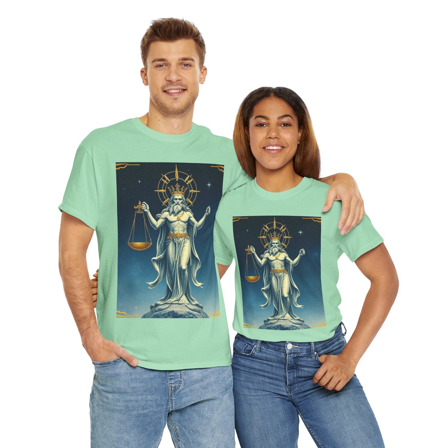 Unisex Heavy Cotton T-Shirt Space v2, Libra God, Zodiac Design
