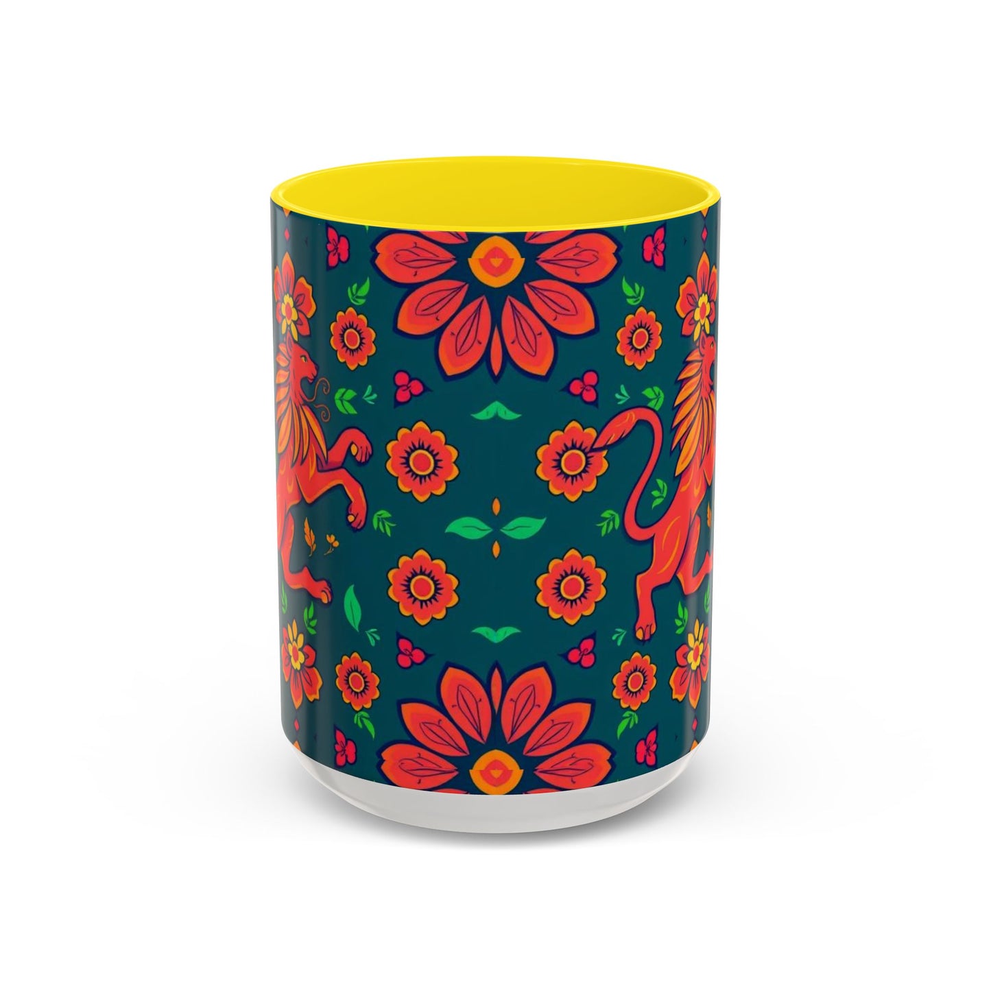 Accent Coffee Mug, Leo, Zodiac v1, Flower Pattern, (11, 15oz)