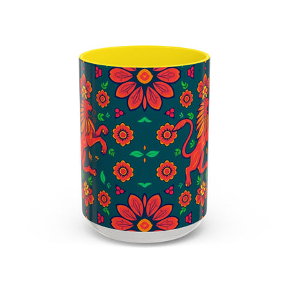 Accent Coffee Mug, Leo, Zodiac v1, Flower Pattern, (11, 15oz)