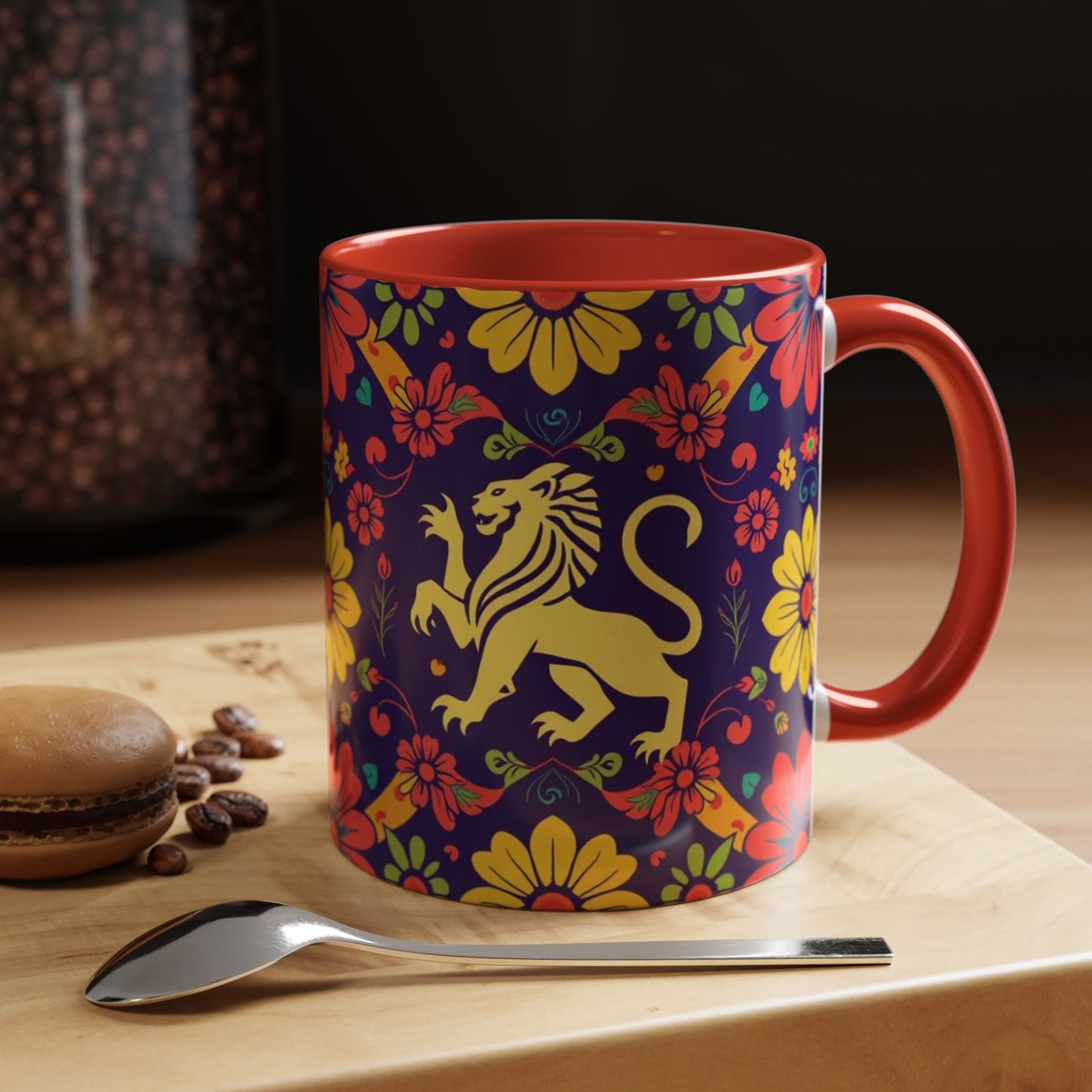 Accent Coffee Mug, Leo, Zodiac v3, Flower Pattern, (11, 15oz)