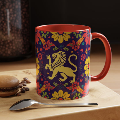 Accent Coffee Mug, Leo, Zodiac v3, Flower Pattern, (11, 15oz)