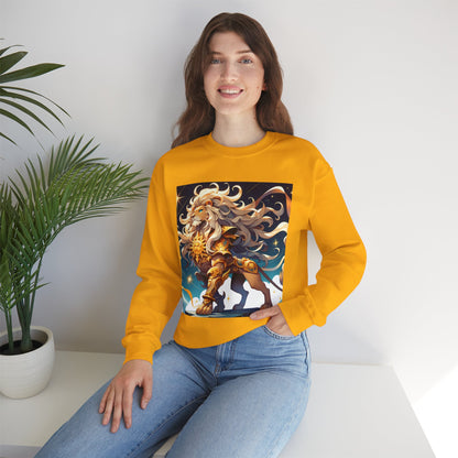 Unisex Heavy Blend™ Crewneck Sweatshirt,Cool Lion with White Hair, Leo Zodiac Design