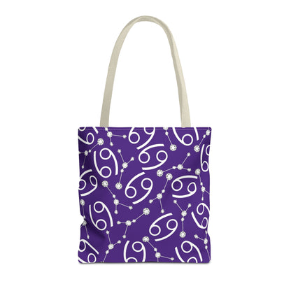 Tote Bag, Cancer Zodiac Sign, AOP, (Purple, White)