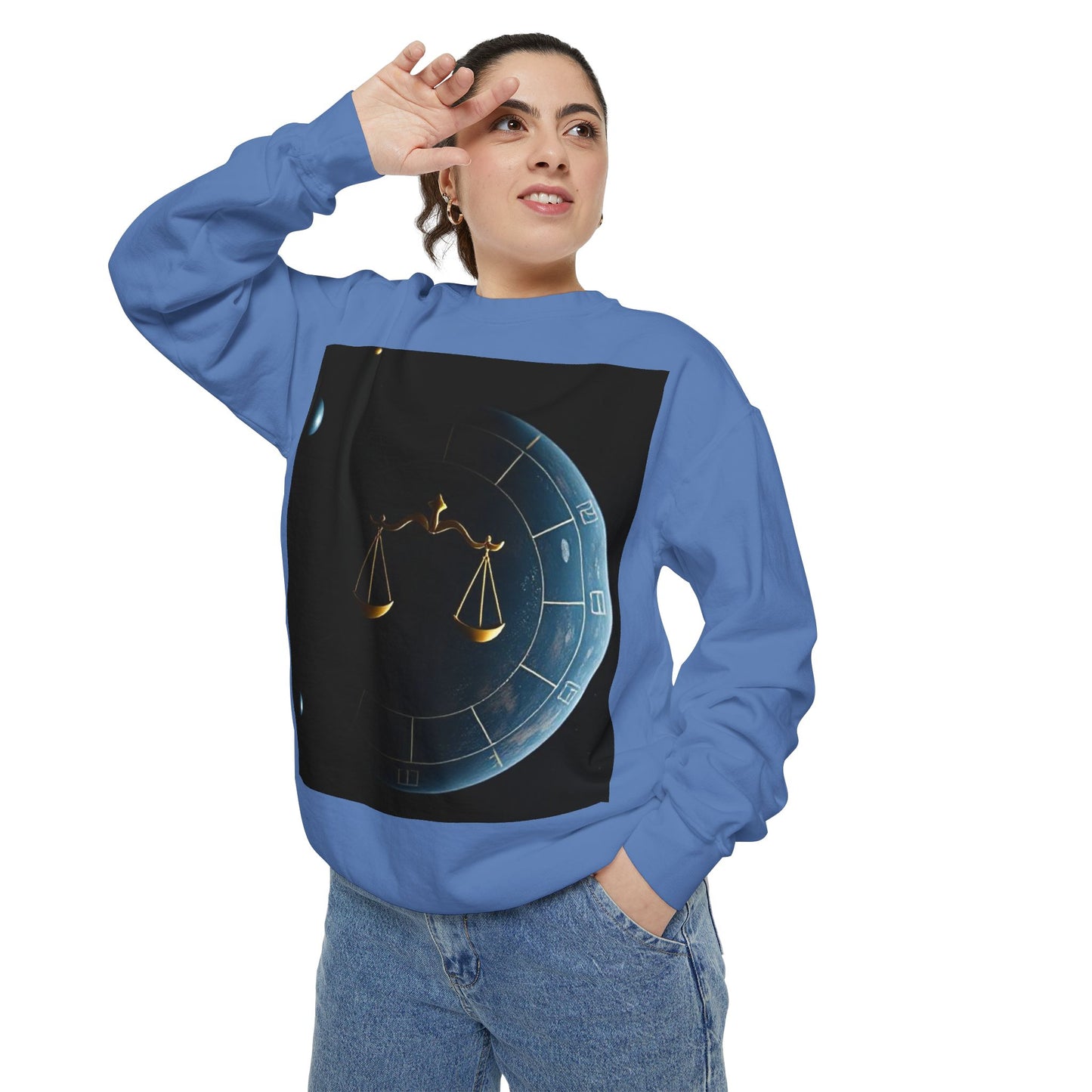 Garment-Dyed Sweatshirt, Unisex, Space Animal Design v1, Libra