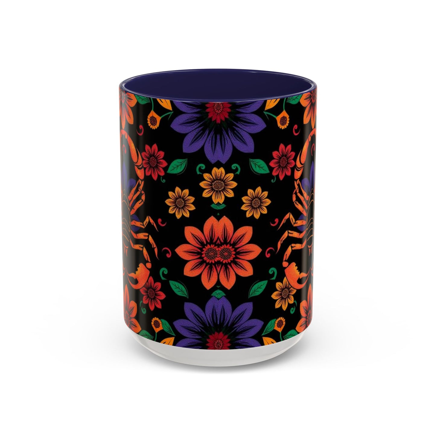Accent Coffee Mug, Scorpio, Zodiac. Flower Pattern, (11, 15oz)