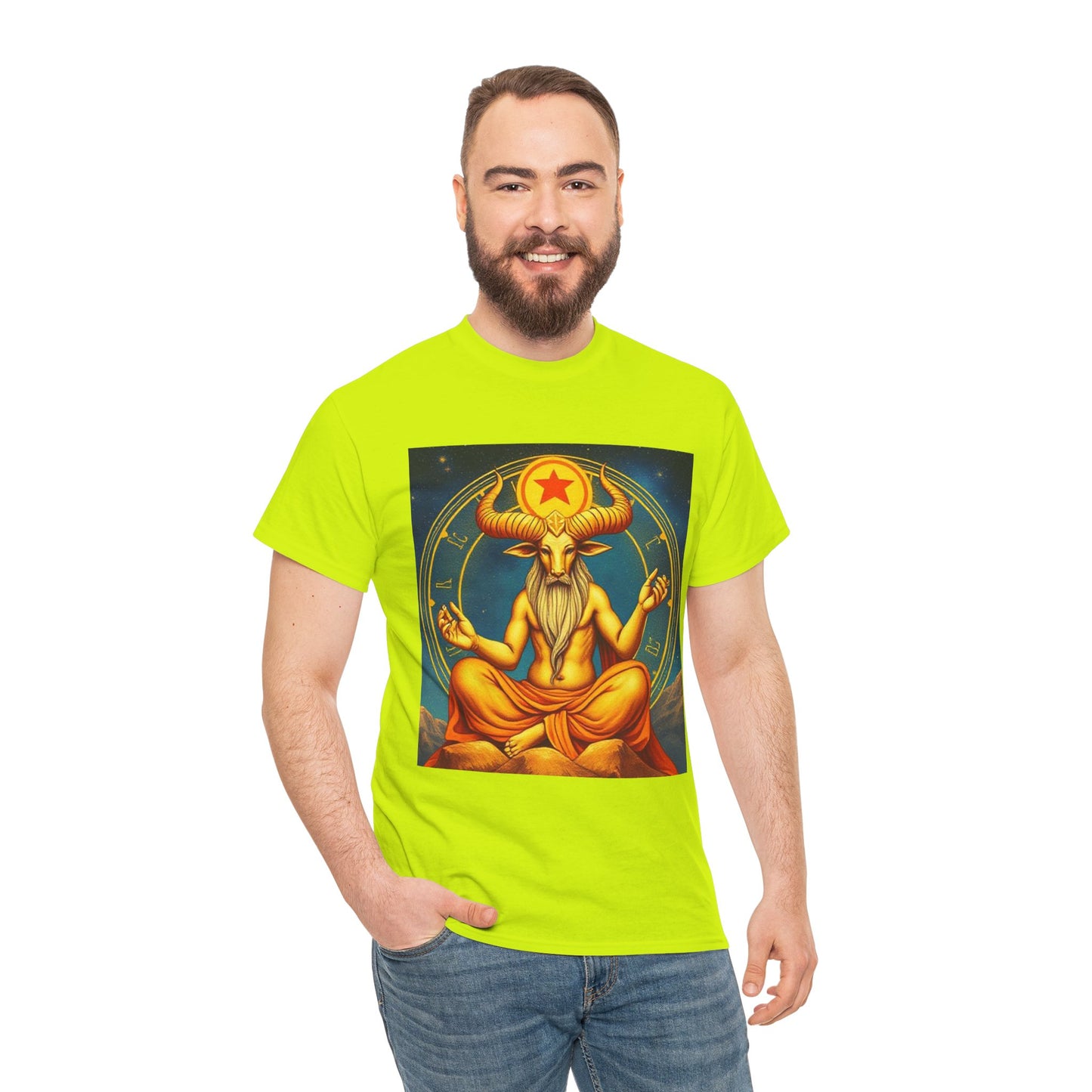 Unisex Heavy Cotton T-Shirt, Meditating Bull, Taurus Zodiac Design