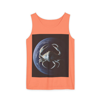 Unisex Garment-Dyed, Tank Top, Cancer Design, Planet Crab, 100% US cotton