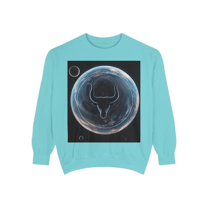 Garment-Dyed Sweatshirt, Unisex, Space Animal Design, Taurus