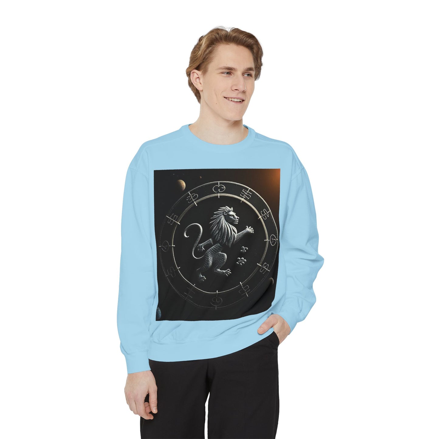 Garment-Dyed Sweatshirt, Unisex, Space Animal Design, Leo