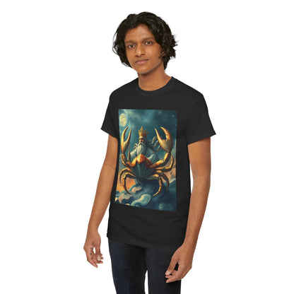 Unisex Heavy Cotton T-Shirt, Crustacean King, Cancer Zodiac Design
