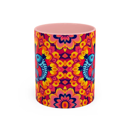 Accent Coffee Mug, Pisces, Zodiac v1, Flower Pattern, (11, 15oz)