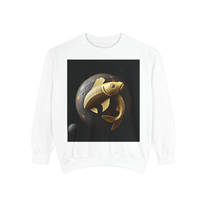 Garment-Dyed Sweatshirt, Unisex, Space Animal Design v1, Pisces