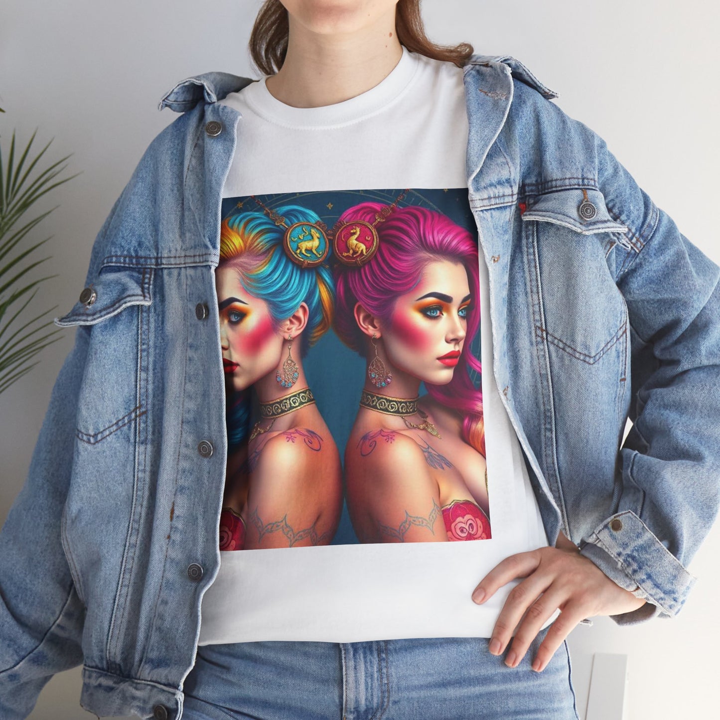 Unisex Heavy Cotton T-Shirt, Gemini, Zodiac v2, Sexy Art
